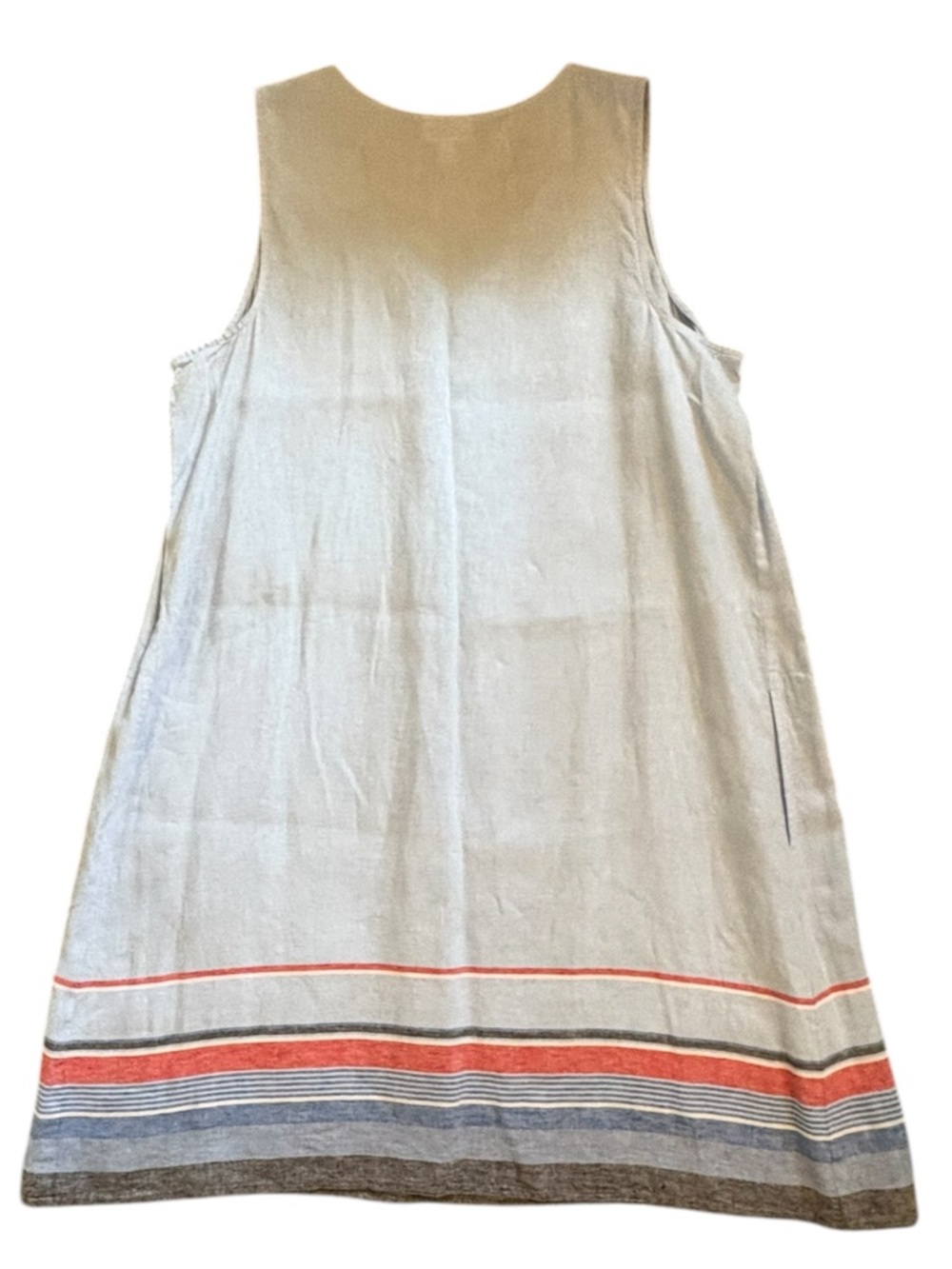 J. Jill Love Linen Light Blue V-Neck Dress Striped Hem Above Knee Length - Picture 7 of 12